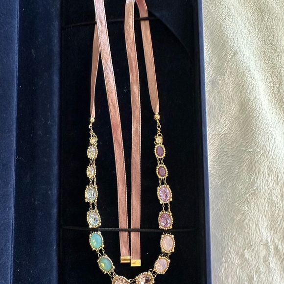 Swarovski Gold and Pink Ribbon Rosette Collar Necklace - Picture 3 of 6